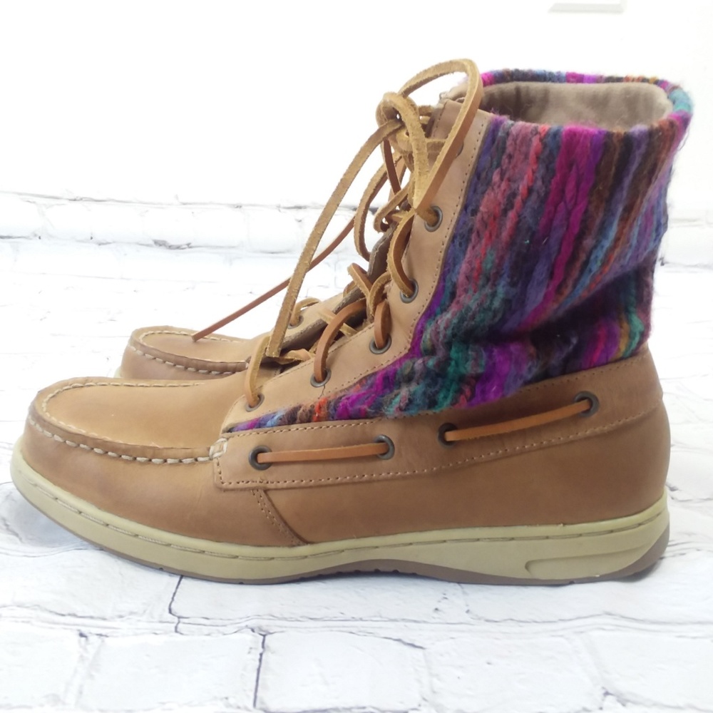 Leather & Knit Lace Up Boots